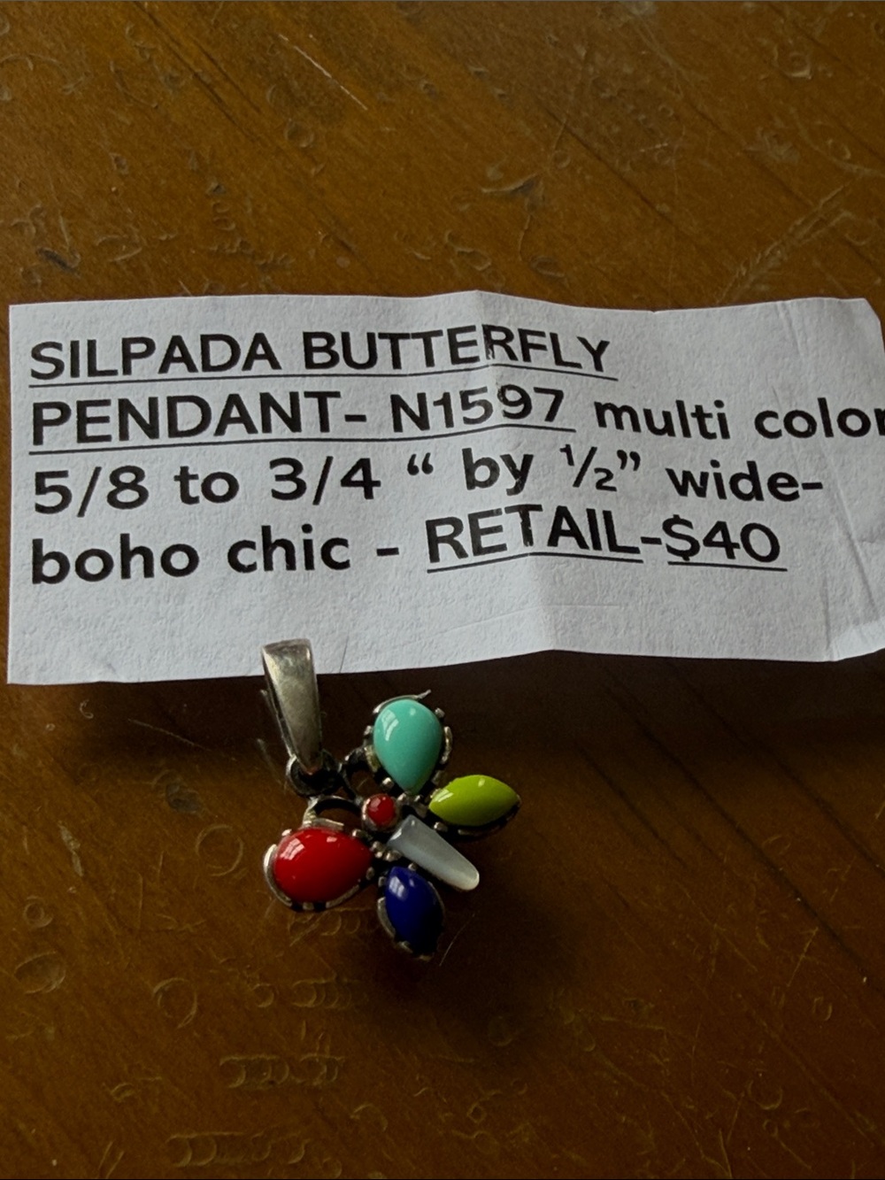 Silpada .925 sterlingMulti-Color Butterfly Pendant — Red, Blue, Turquoise, Lime,
